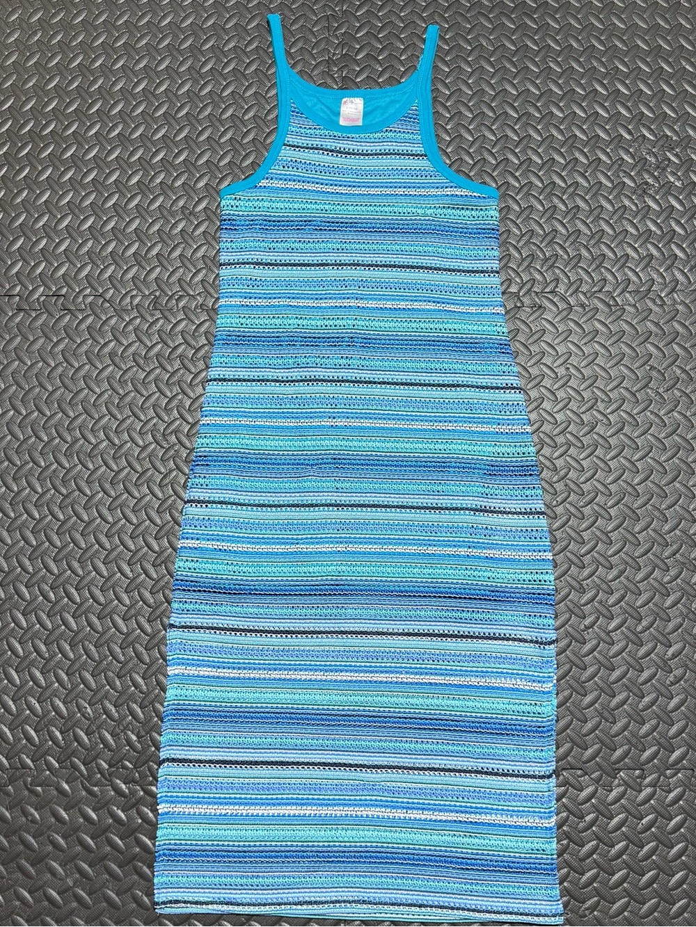 No Boundaries Midi Dress Striped Knit Tank Spaghetti Strap Blue Womens Large